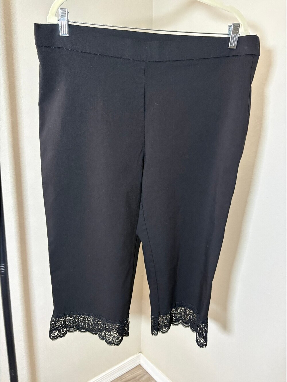 Black Capri Pants with Lace Trim